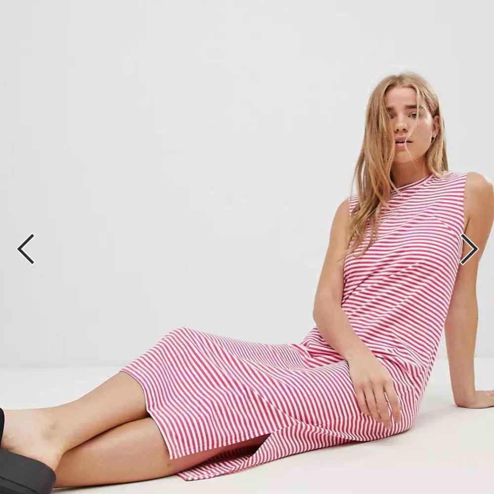 asos pink striped midi dress with slit